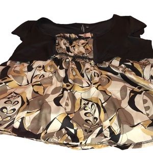 Essentials by Milano size large black print scoop neck faux shrug look NWT